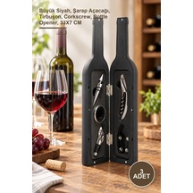 3 Adet Şişe Tirbuşon Seti Büyük Siyah, Şarap Açacağı, Tirbuşon, Corkscrew, Bottle Opener, 33x7 Cm Diğer