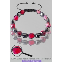 Sertifikalı Aaa+ Elmas Kesim Terahertz - Pembe Akik Taşı Bileklik Çok Renkli