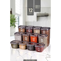 KitchenLife KitchenLife Etiketli 12'li Square Kare Erzak Saklama Kabı Seti 4 x 1.75 L - 1.2 L - 0.55 L Antrasit Kavanoz