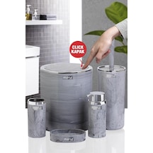 Kromlu Yuvarlak Mermer Desenli Banyo Seti 5'li Gri