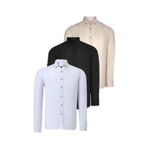 Üçlü Set G721 Dewberry Erkek Gömlek-siyah-beyaz-bej Siyah-beyaz-bej