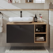 Ayaksız Lavabolu Mdf 95 Cm Lotus Oval Lavabolu Dlp Atlantik Çam - Antrasit