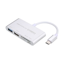Geeksen Alüminyum Usb-c 3.1 Hub 5-i-1: Usb 3.0, Sd/tf Kart Okuyucu, Otg Dönüştürücü - Gümüş Hız: 5gbps