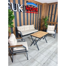 Ard & Garden Kavacık 311 Masalı Krem Fermuarlı Bahçe Balkon Takımı, Salon, Teras- Metal Çay Seti Krem