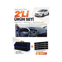 E-biz Kia Ceed 2013-2019 Uyumlu Torpido Örtüsü + Tay Tüyü Bagaj Çantası Seti - Siyah-mavi - Kı004