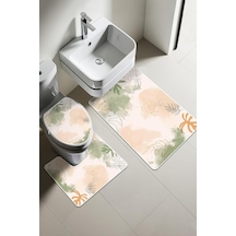 Modern Desenli Dijital Baskı 3 Lü Banyo Paspas Takımı Yıkanabilir Kaymaz Tabanlı Klozet Takımı Klz0006 Renkli