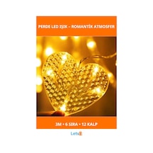 Kalp Perde Led Işık 3m 6 Sıra 12 Adet Gün Işığı 1 Adet