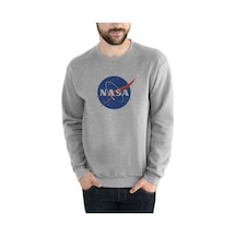 Nasa Logo Simge Baskılı Gri Erkek Örme Sweatshirt
