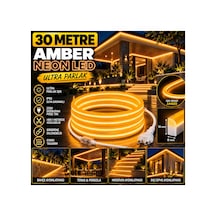 30 Metre 220v Amber Neon Led 8x16 Mm Ultra Parlak Ip65 Suya Dayanıklı Fişli Tak Çalıştır Montaj Aparatları Dahil Iç Dış Mekan Bahçe Cephe Aydınlatma Sarı - 939335037 Sarı