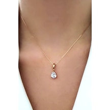 Pırlanta Işıltısında Zirkon Taşlı Gümüş Rose Kolye (477427815)