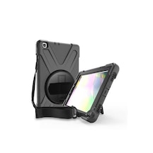 Samsung Uyumlu Galaxy Tab S5E T720 T725 T727 Kılıf Zırh Silikon Askılı S - Siyah