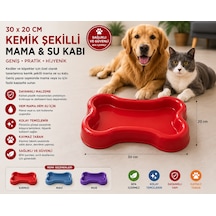 Kemik Şekilli Kedi Köpek Mama Ve Su Kabı 30x20 Cm Geniş Kaymaz Tabanlı - Kırmızı
