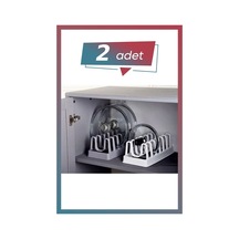 2 Adet Tencere Kapak Düzenleyici 6 Bölmeli Tencere Kapağı Organizeri Plastik Gri Diğer