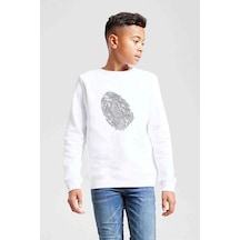 Tshirthane Parmak Izi Dna Baskılı Unisex Çocuk Beyaz Sweatshirt