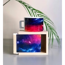 Space Tasarımlı Ahşap Kutulu Kupa Beyaz - Çok Renkli