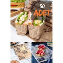 50 Adet Vintage Gazete Desenli Sunum Kağıdı - Desenli Yağlı Sunum Kağıdı Yağ Geçirmez Kağıt