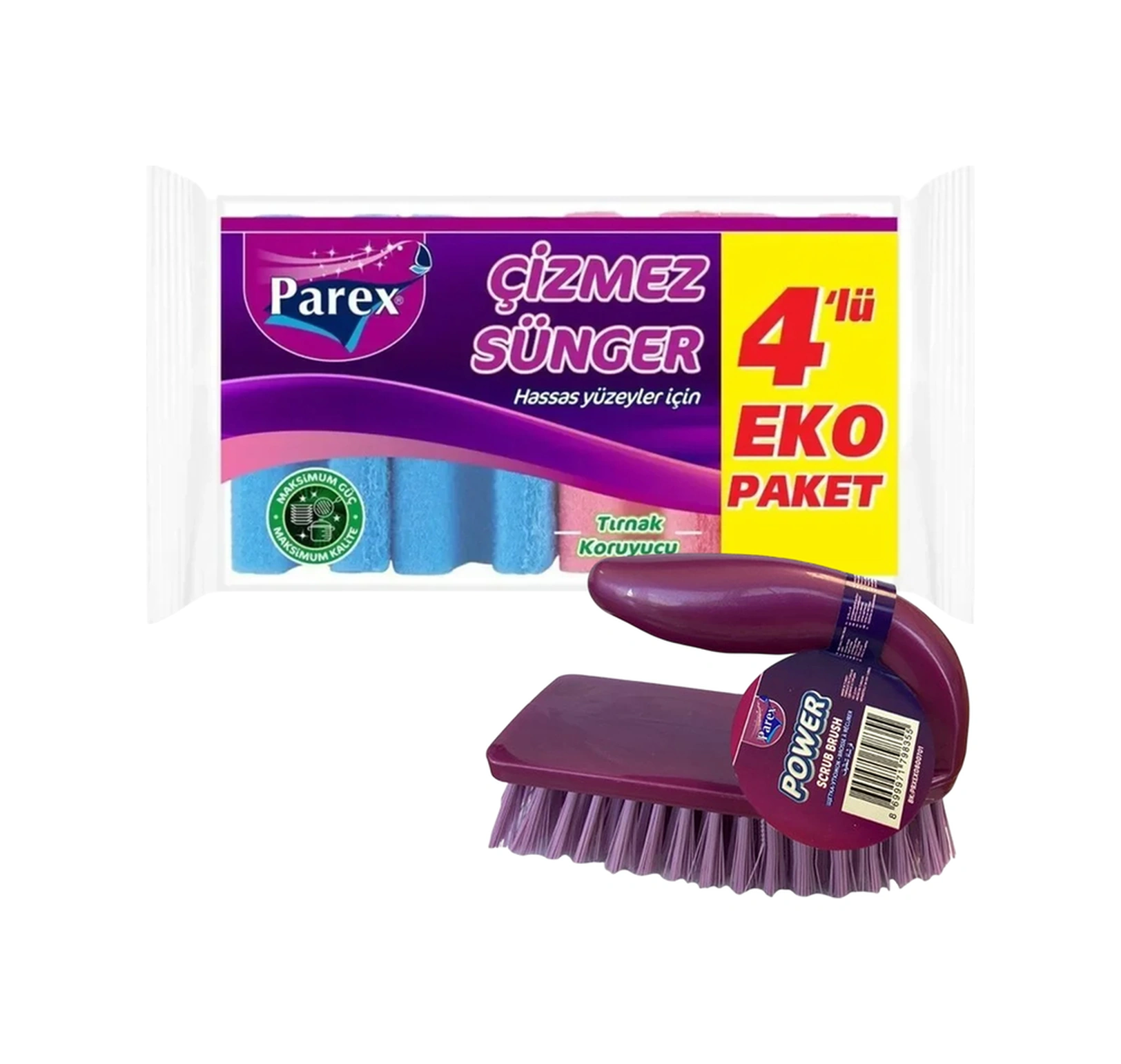 Çizmez Oluklu 4'lü Sünger Ve Genel Amaçlı Ovma Fırçası Paketi
