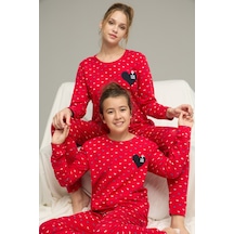 Siyah İnci Pamuklu Bisiklet Yaka Örme Pijama Takım25241153 Kırmızı