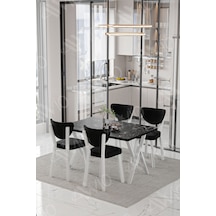 Avvio Senta Beyaz Elma Sandalye 80x120 Yemek Masası Mutfak Masası 4 Kişilik Masa Sandalye Takımı Siyah Mermer