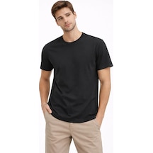 Erkek Bisiklet Yaka Yazlık Kısa Kol Düz Tişört Regular Kalıp T-shirt - Siyah