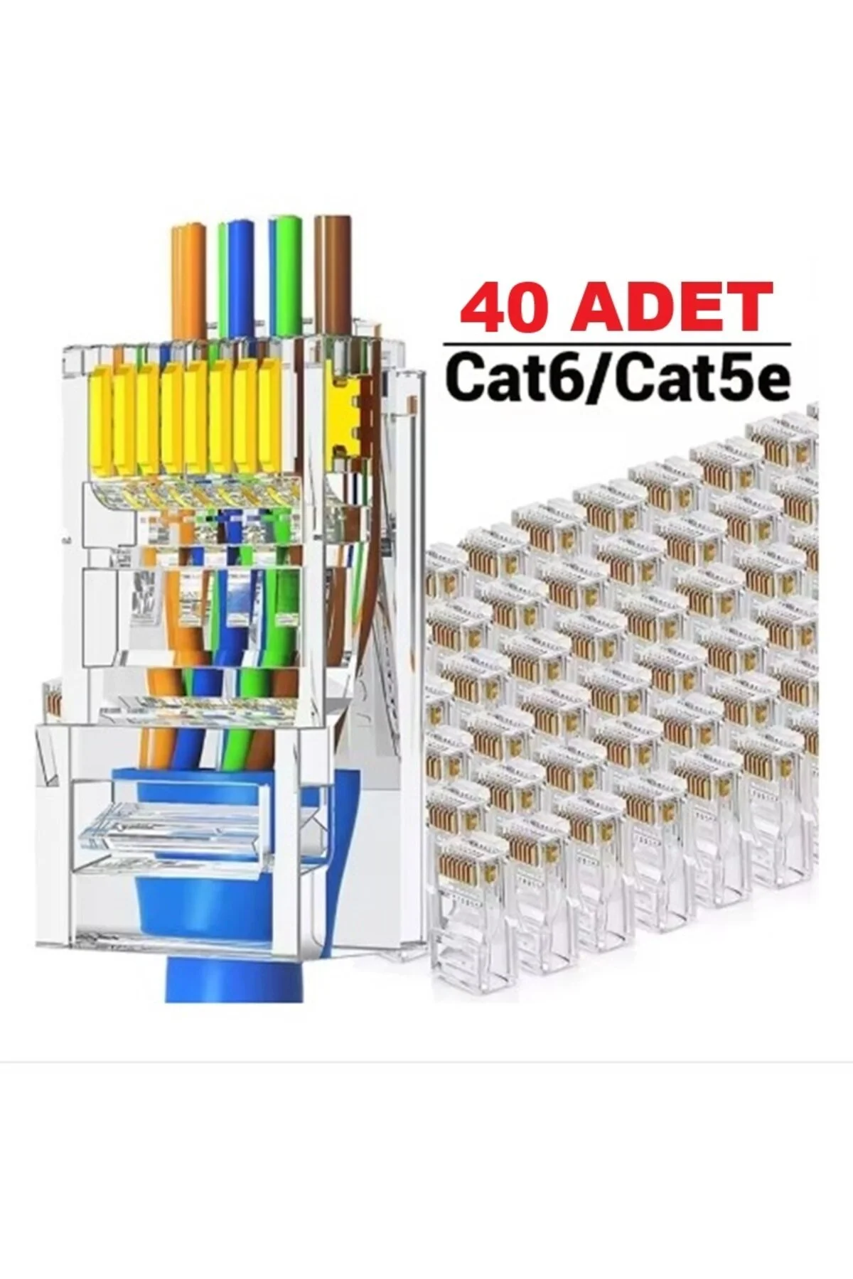 40 Adet Yeni Nesil Konnektör Delikli Ez Rj45 Cat5/cat6 8p8c Utp Ağ Için Jack Delikli Açık Uçlu Jak