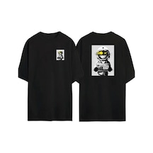 Thewert Unisex Robot Game Over Ön Arka Baskılı Sıyah Oversize T-shirt Siyah
