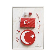 Ministone Kendin Boya Taş Tozu Türk Bayrağı Ve Ay-yıldız Motifli Obje Hobi Seti 12 Renk Boya + Fırça Hediyeli