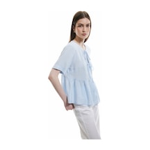 Koton Viskon Kısa Kollu Fiyonk Detaylı Yuvarlak Yaka Peplum Bluz Mavi 5sak60328pw Mavi