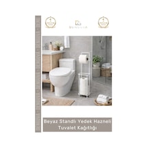 Tuvaletkağıtlığı Banyo Düzenleyici Metal Pratik Modern Şık Beyaz Standlı Yedek Hazneli Tuvalet Kağı Çok Renkli