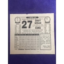 27 Nisan 2001 Takvim Yaprağı - Nostalji Koleksiyonluk Takvim Yaprağı B