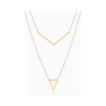 Kuyumcudukkani Yeni Trend Üçgen Ve Üçgen Çubuk İkili Kolye -37235-r Rose Gold