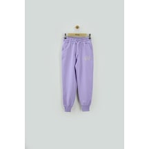 Beli Lastikli Paçası Çift Ribanalı Kız Çocuk Eşofman Altı 4494lila Anrasit