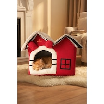 Kedi Ve Küçük Irk Köpekler İçin Minderli Lüx Peluş Ev