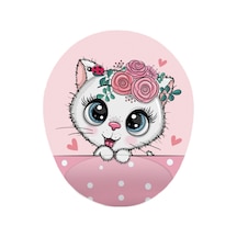 Pembe Sevimli Yavru Kedi Görselli - Bilek Destekli Oval Mouse Pad Mousepad