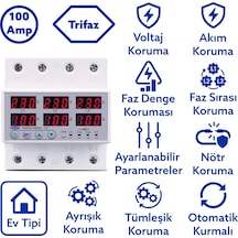 Tomzn Ayrışık Voltaj ve Akım Koruma Rölesi Gerilim Koruyucu 100A 3 Fazlı - Ev Tipi Trifaz
