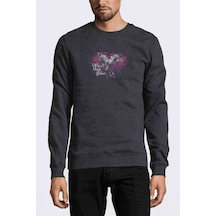 Three Days Grace Baskılı Füme Antrasit Erkek Örme Sweatshirt