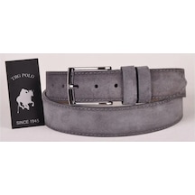 Trg Polo 4,5 Cm Gri Hakiki Nubuk Deri Kemer -0159 Gri
