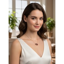 925 Ayar Papatya Silver Siyah Taşlı Çift Kalp Uğur Böceği Kolye.rose.gold.rodaj Gümüş