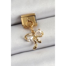 Zarif Kadın İçin Golden Çelik Fiyonk Sallantı Zirkonlu Bakla Bileklik Gri