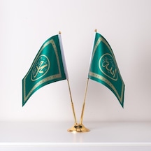 Allah-Muhammed 2li Masa Bayrağı Saten Kumaş Dijital Baskı 15x22,5 cm
