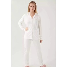 Pierre Cardin 7717 Kadın Uzun Kollu Gömlek Pijama Takımı-krem Krem