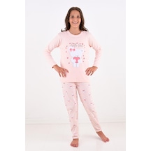 Kız Çocuk Uzun Kollu Fiyonklu Ayıcık Model Pijama Takımı-pembe Pembe