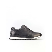 Gerçek Deri Siyah Bağcıklı Özel Tasarımlı Erkek Spor Ayakkabı - 41