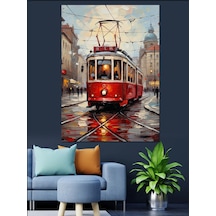 Ahşap Tablo Kırmızı Tramvay Şehir Sokak