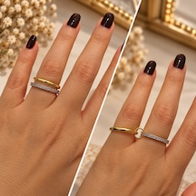 2'li Takım Yüzük Tam Tur Ve Alyans Model Paslanmaz Çelik Gold