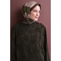 Armine Sura Saf İpek Eşarp 9610 31 Haki Geometrik Desen