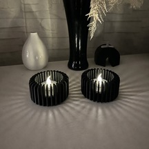 3d Baskı Modern Çizgili Mumluk - Tealight Mumluk 1 Adet -siyah Diğer