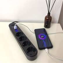 Akım Korumalı 2 Usb Li 3 Lü Priz Açma Kapama Anahtarlı 2 Metre Ka