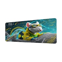 Beyaz Fare Fütüristik Uçak Blueprint 40x90 Cm Oyuncu Mousepad Kaymaz Taban Büyük Boy