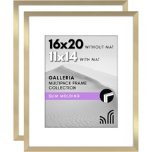 16x20 Resim Çerçevesi 2 İnç Altın Seti - Mat Veya 16x20 Çerçeve İle 11x14 Resim Çerçevesi Olarak Kullanılır - Yatay Veya Dikey Ekran İçin Pleksiglas Kapaklı Kolaj Resim Çerçeveleri